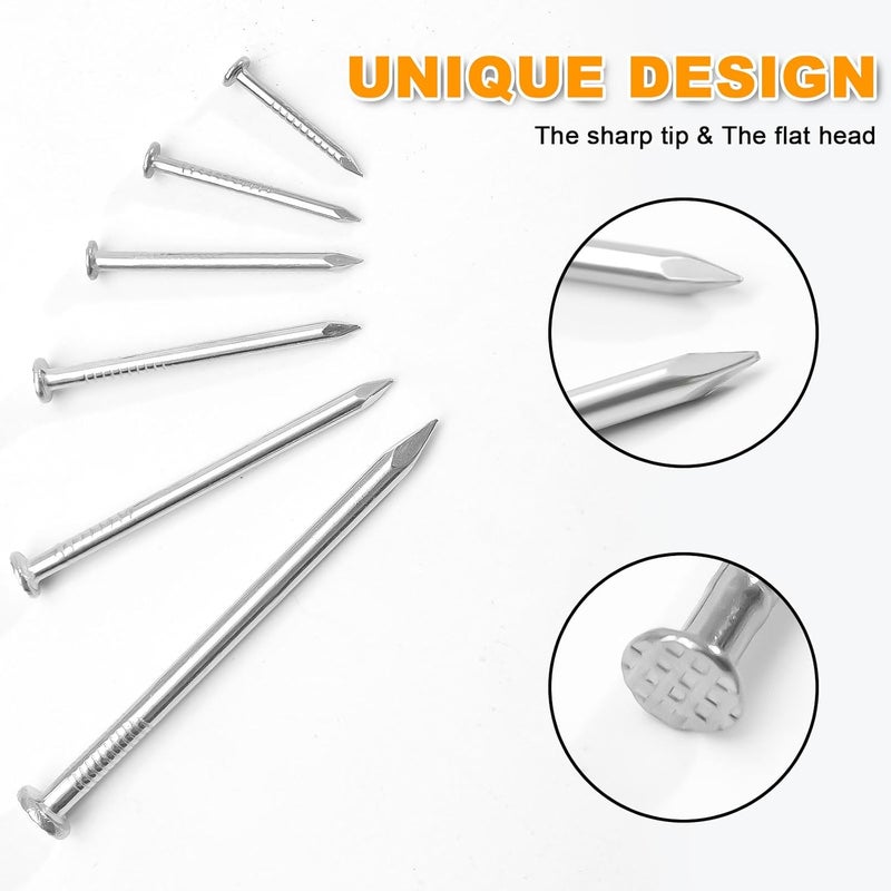 KURUI 500Pcs Stainless Steel Wall Nails Assortment Kit, 6 Sizes Long Nails for Hanging Picture Frames,Wall Decor,Shelves, Wood, Drywall, Small Nails, Finishing Nail, with Storage Box - Image 4